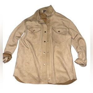 Zara Tan Suede-Look Button Shirt Jacket